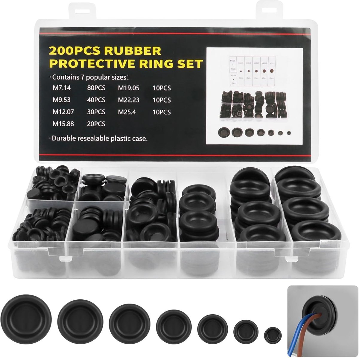200 Pcs Cable Grommet Rubber, Rubber Stopper Set, Rubber Cable Hole Set, Cable Grommet Waterproof, Rubber Spout Cable - ShopVlot