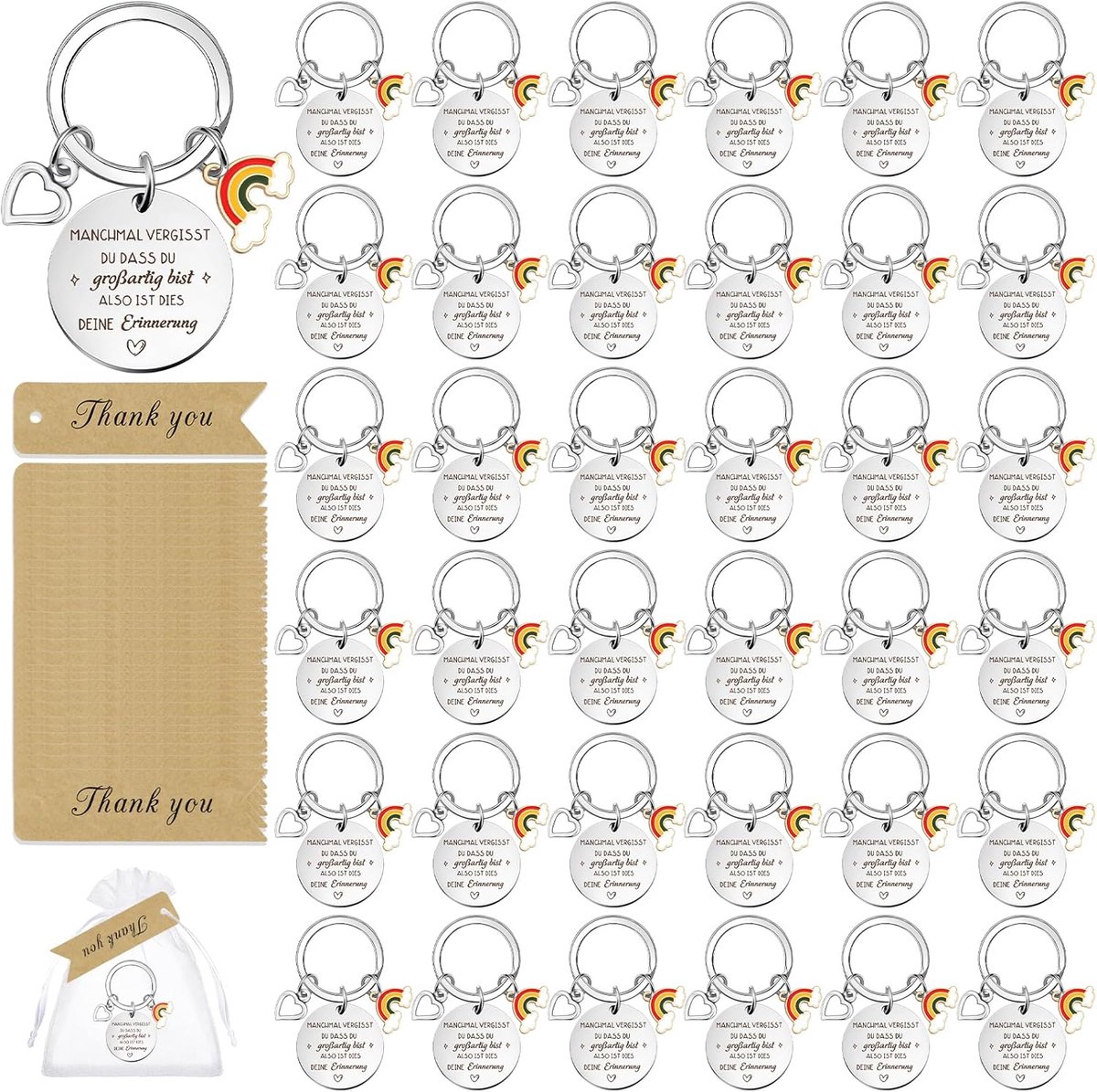 30 Pieces Inspirational Thank You Keychains, Rainbow - ShopVlot
