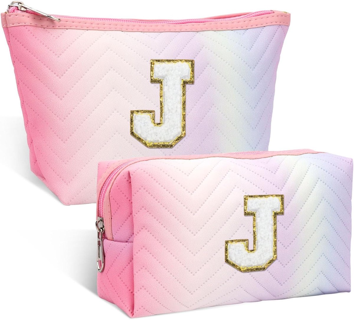 2 Pcs Personalized Makeup Bag Women Makeup Bag with Initials, Birthday Gifts for Women, Waterproof Toiletries - ShopVlot