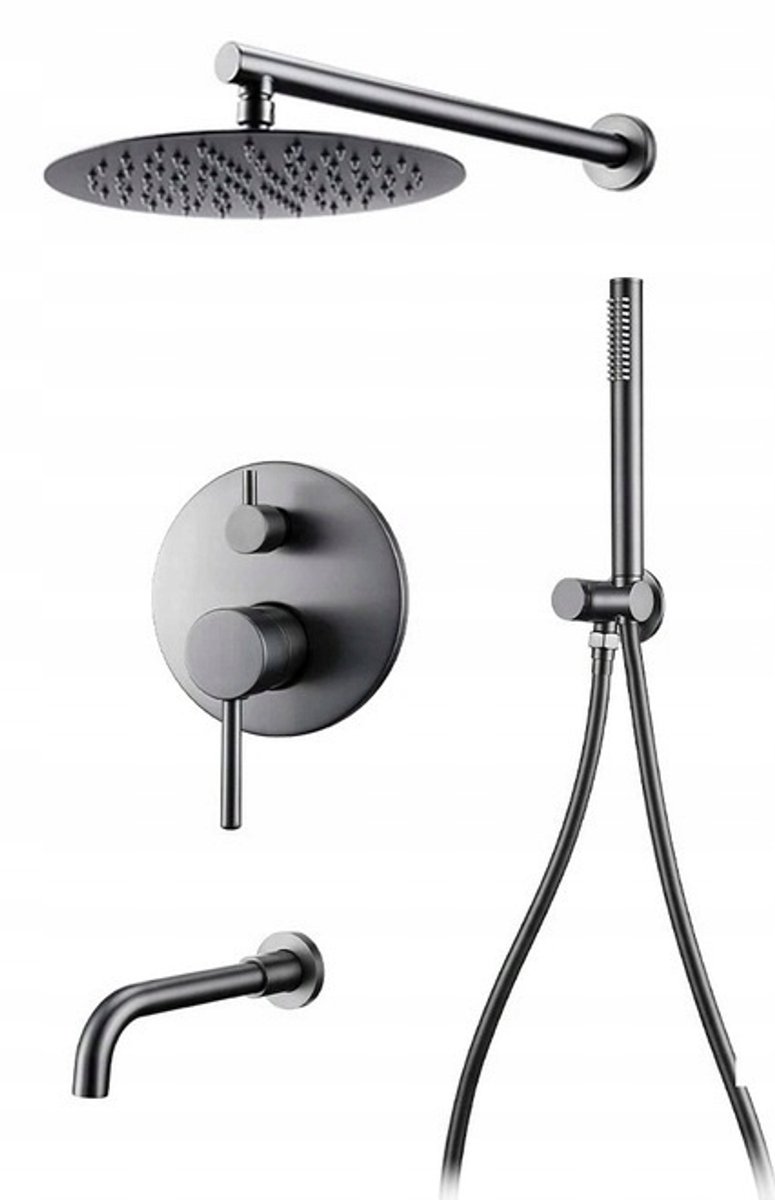 Douchekolom Gun Grey Premium - Inbouw, Messing, 25cm Douchekop