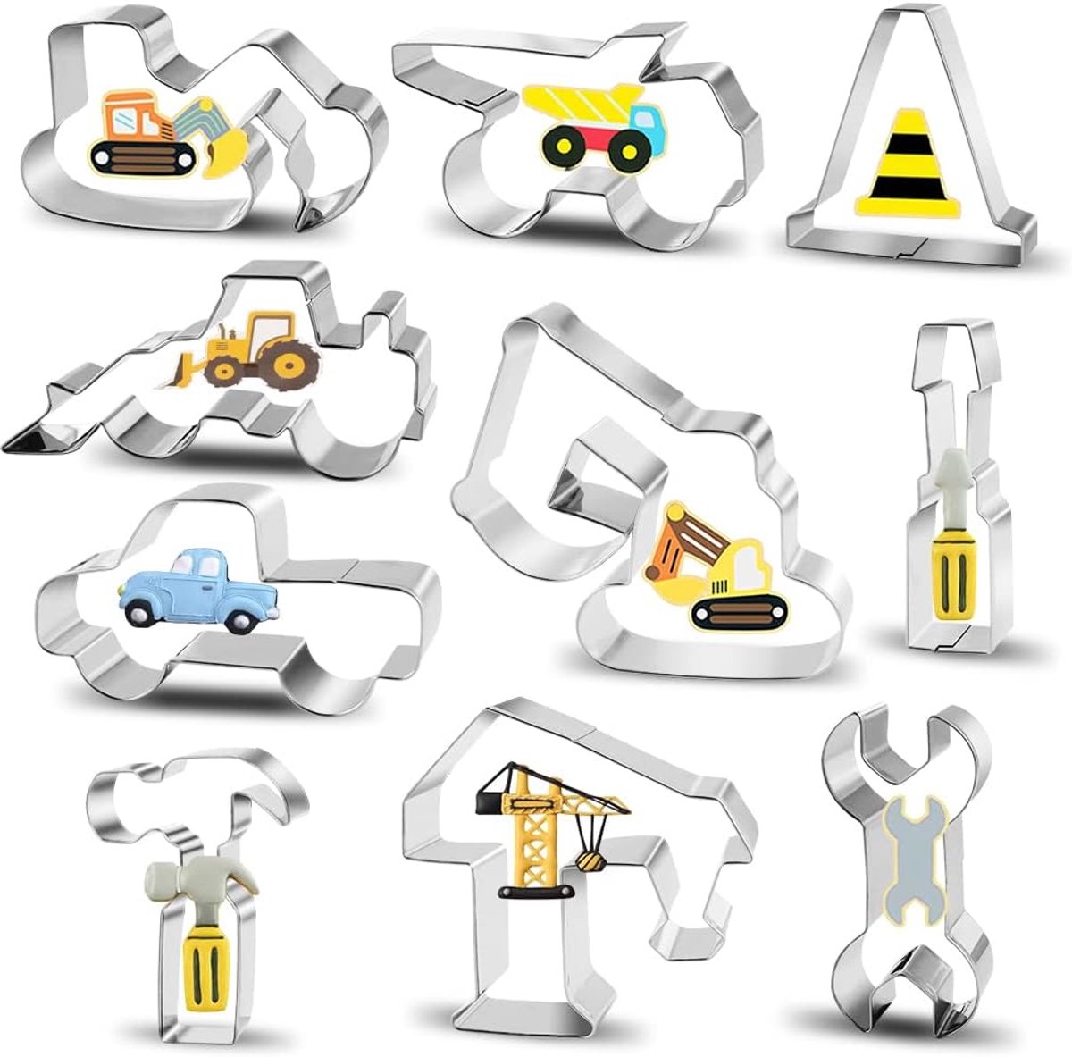 Construction Cookie Cutters, 10pcs Digger Tractor Cookie Cutter, Stainless Steel Cookie Cutters, DIY Fondant Cookie - ShopVlot