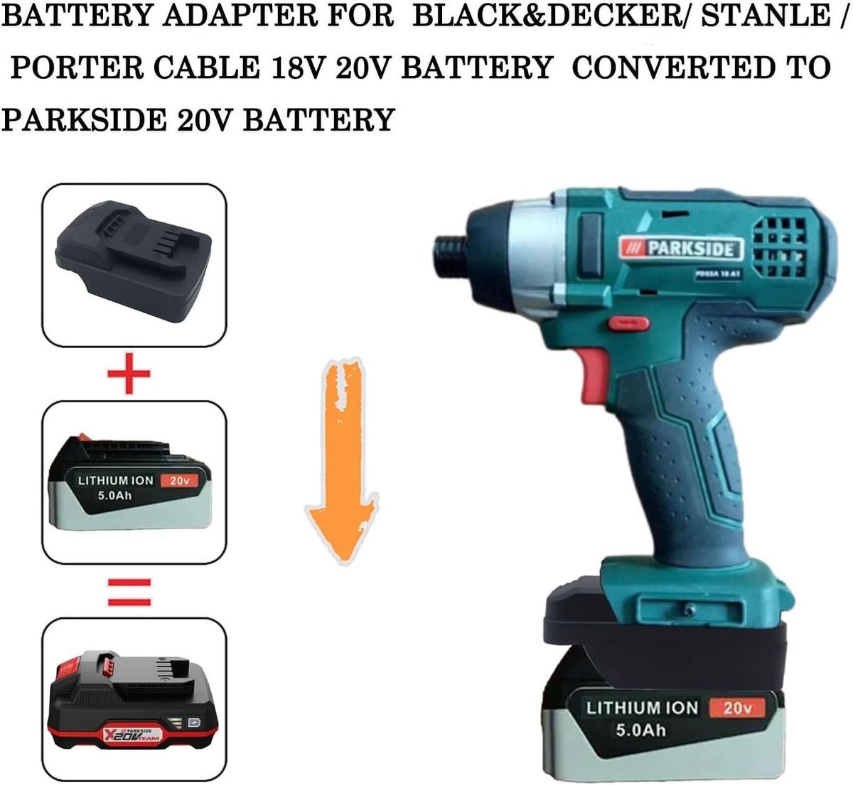 Batterij converter 18V 20V - Hoog compatibel - Stabiele bevestiging - Geschikt voor Parkside X20 tools - ShopVlot
