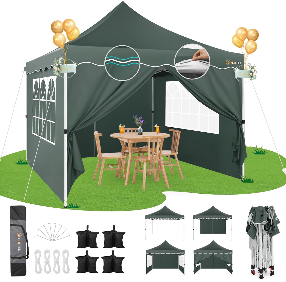 Vouwpaviljoen 3 x 3 m - waterdicht - inklapbaar - stabiel voor buitengebruik - ShopVlot