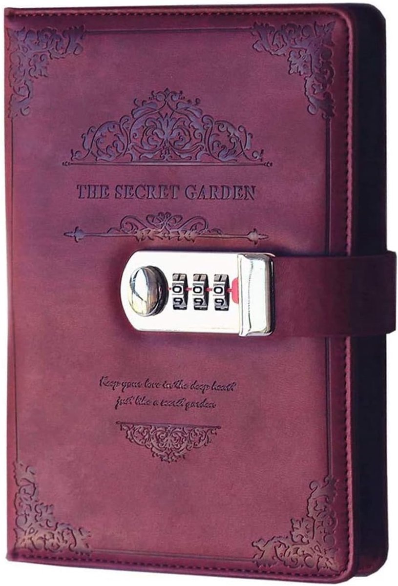 Notitieboek met combinatie slot - vintage PU leer - rood - geheimen veilig bewaren - ShopVlot