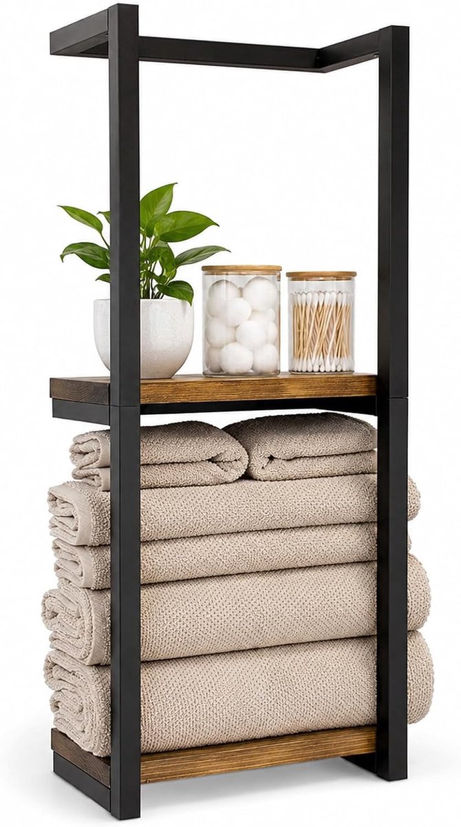 Two Tier Towel Holder No Drilling Wall Mounted Stable Towel Storage Bathroom Towel Rack Shelf Modern Bathroom - ShopVlot