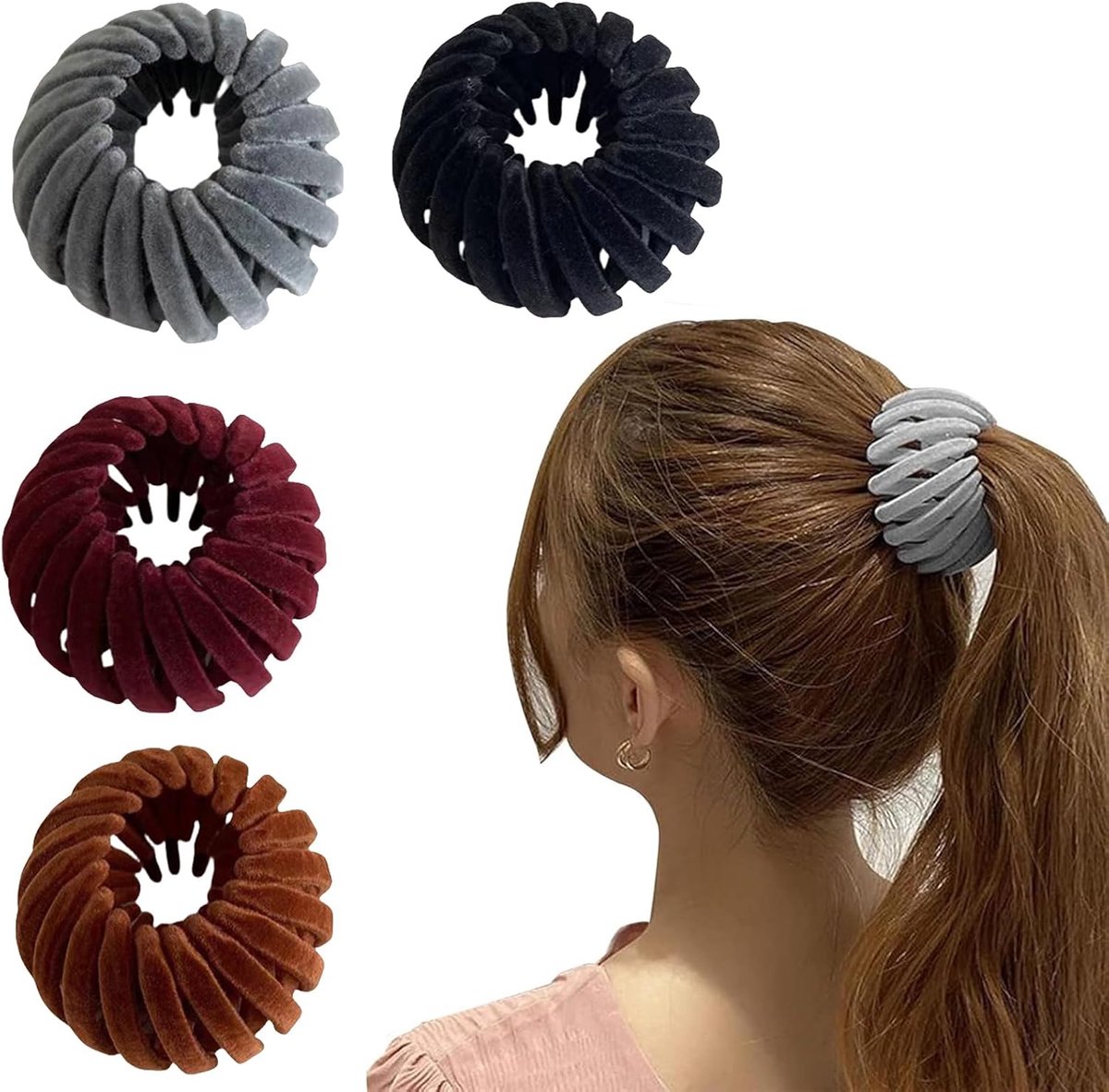 Hair Accessories for Women Ponytail Holder Hair Elastic Set 4 Pieces Bird Nest Hair Clips 6-13cm Stretchy Black - ShopVlot
