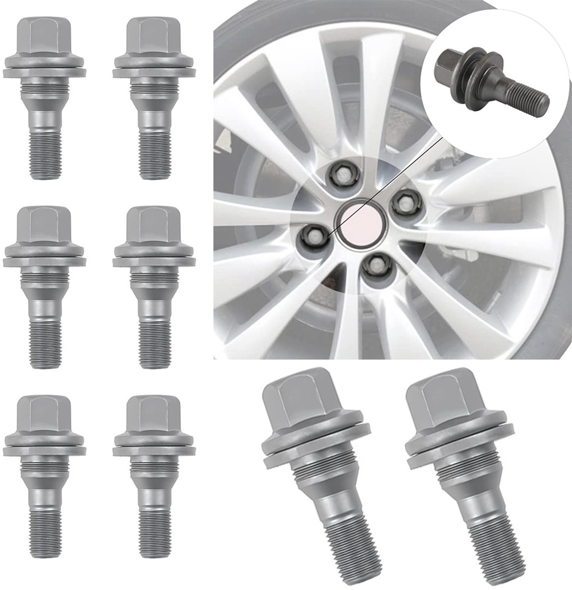 Wielbouten M12 x 1.25 - Diefstalbeveiliging – 8 stuks – Diefstalbeveiliging – Geschikt voor Citroën C3, C5, Berlingo – Inclusief sleutel – Dacromet Grijs