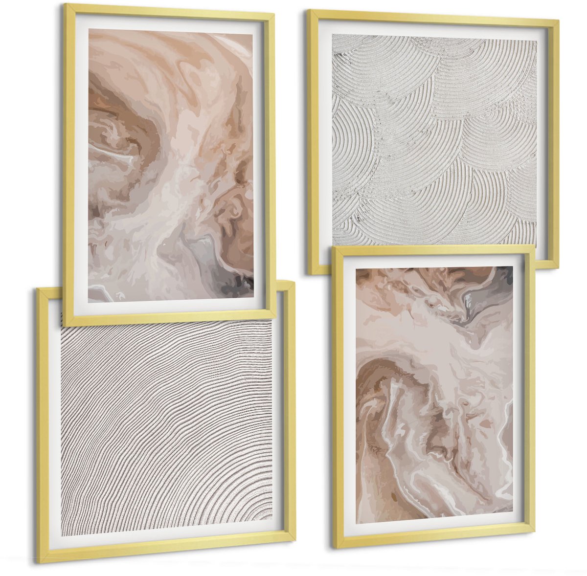 TULUP 4-Delige Schilderij Set - Abstracte marmerpatronen, steentexturen - 40 x 40 cm en 40 x 60 cm - Muurdecoratie - Wanddecoratie - Slaapkamer - Decoratieve Schilderijen Gouden lijst