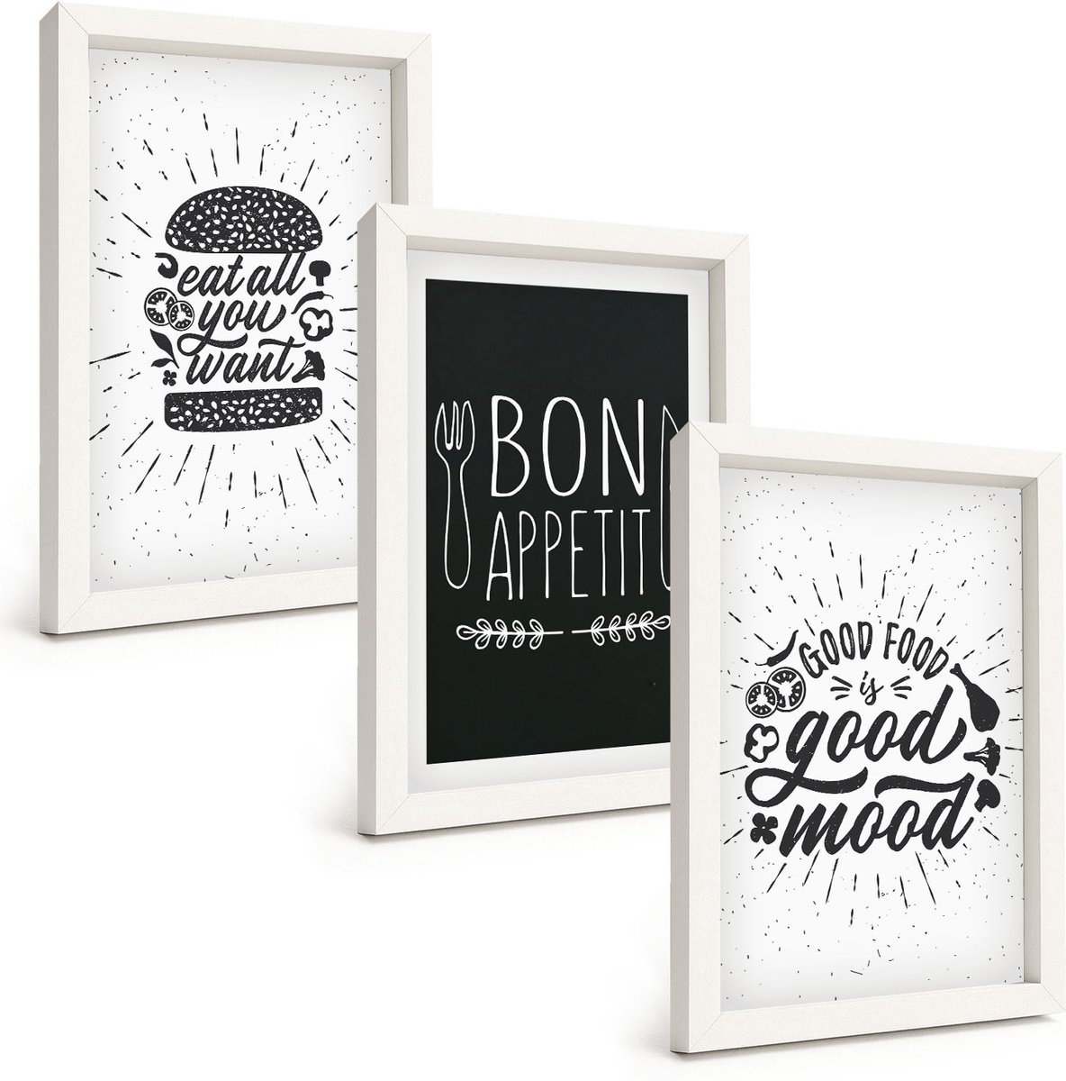 Tulup 3-Delige Schilderij Set - Voedselafbeeldingen en culinaire slogans - 20x30 - Decoratieve Schilderijen - Wanddecoratie - Hal - Woonkamer Decoratie
