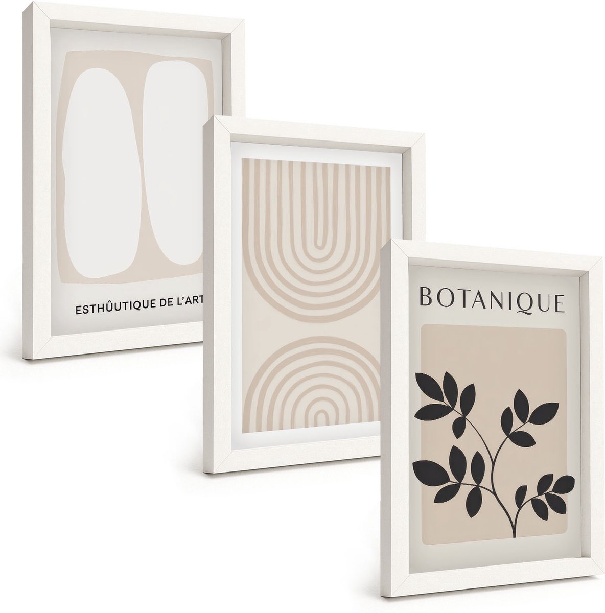 Tulup 3-Delige Schilderij Set - Boho Delicate Posters Abstracte Plantenmotieven - 20x30 - Wanddecoratie - Schilderijen Set - Kantoor - Muurdecoratie