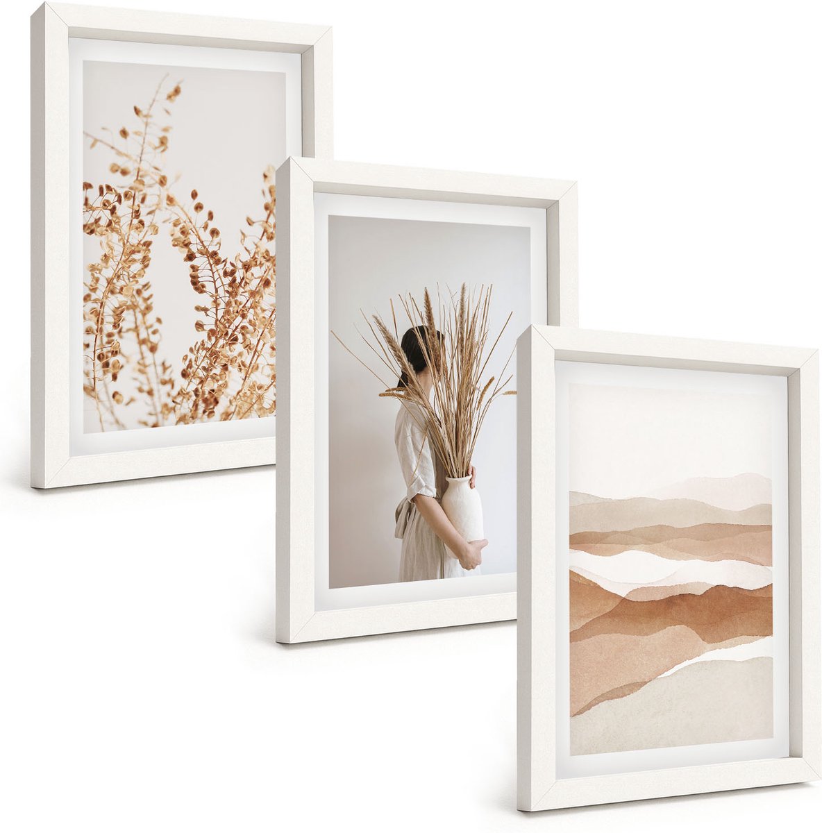 Tulup 3-Delige Schilderij Set - Abstracte plantmotieven in rustieke boho-stijl - 20x30 - Wanddecoratie - Schilderijen Set - Kantoor - Woonkamer Decoratie
