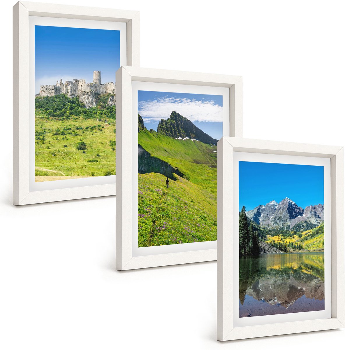 Tulup 3-Delige Schilderij Set - Groene heuvels met een kasteel en berglandschappen - 20x30 - Muurdecoratie - Schilderijen Set - Woonkamer - Wanddecoratie