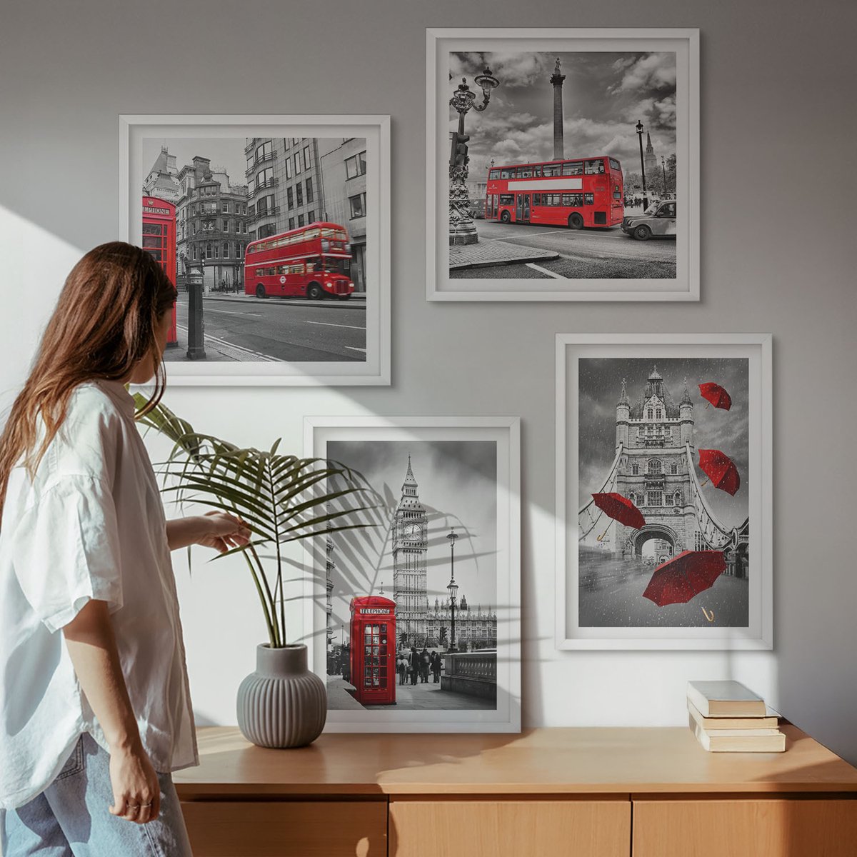 Tulup 4-Delige Schilderij Set - Esthetisch aantrekkelijke ginkgobladeren op een lichte achtergrond. - 40x40 en 40x60 - Stijlvolle Muurdecoratie - Kantoor - Moderne Wanddecoratie