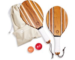 Beachbat set - Premium houten rackets - Inclusief bal en opbergzak - Perfect voor Frescobol