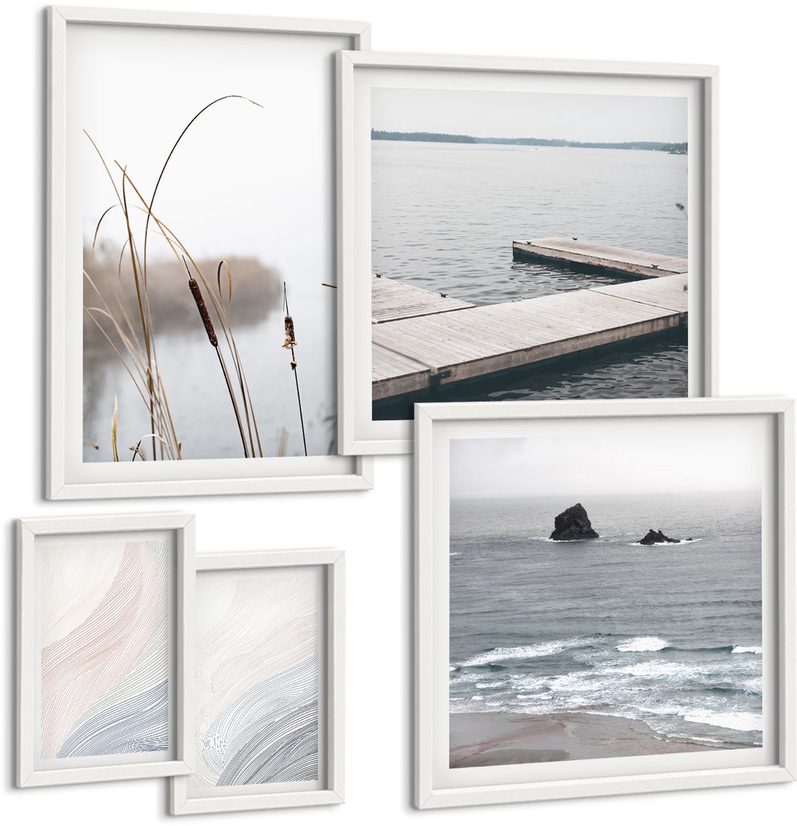 Tulup 4-Delige Schilderij Set - Minimalistische zeegezichten met zachte golven - 50 x 50 cm, 20 x 30 cm en 40 x 60 cm - Muurdecoratie - Schilderijen Set - Woonkamer - Wanddecoratie