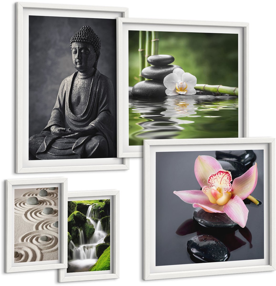 Tulup 4-Delige Schilderij Set - Een ontspannende zen-sfeer met elementen uit de natuur en meditatie. - 50 x 50 cm, 20 x 30 cm en 40 x 60 cm - Wanddecoratie - Schilderijen Set - Kantoor - Stijlvolle Muurdecoratie