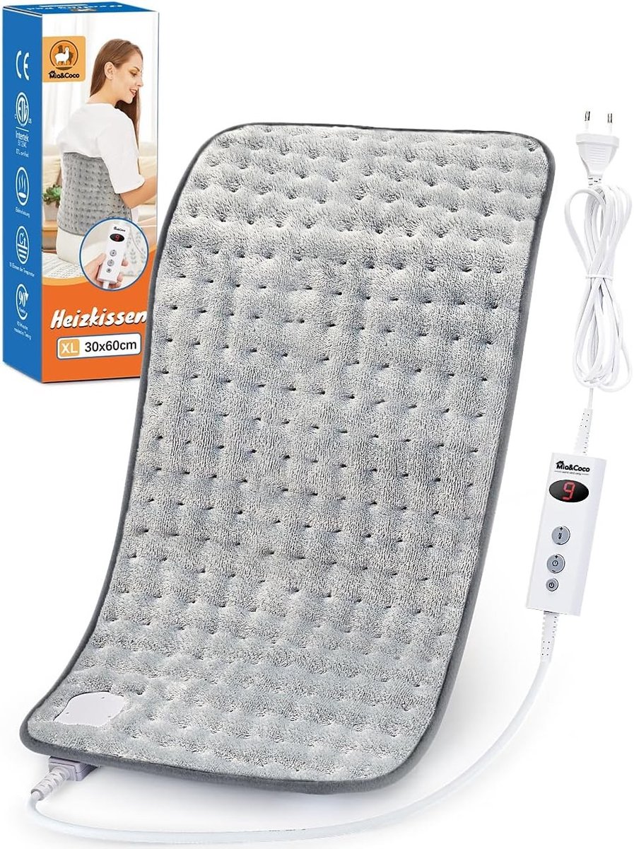 Verwarmingskussen - Comfort Grijs - 30 x 60 cm - Elektrisch Warmtekussen met Automatische Uitschakeling - Voor Rug, Nek en Schouder