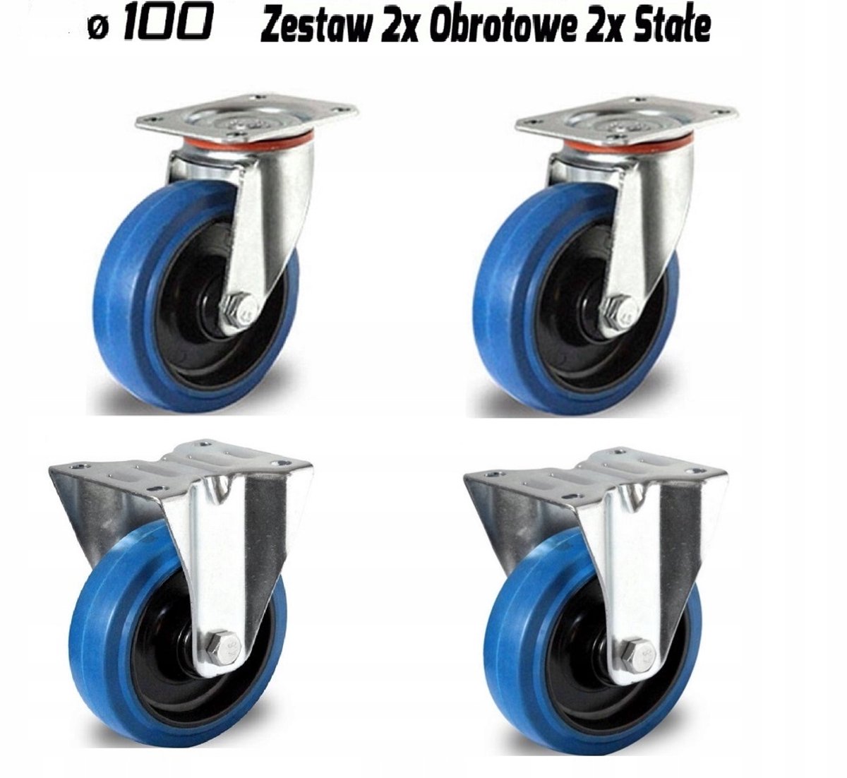 4x Transportwielen TPR 100mm Zwenkbaar & Vast - Met Rem