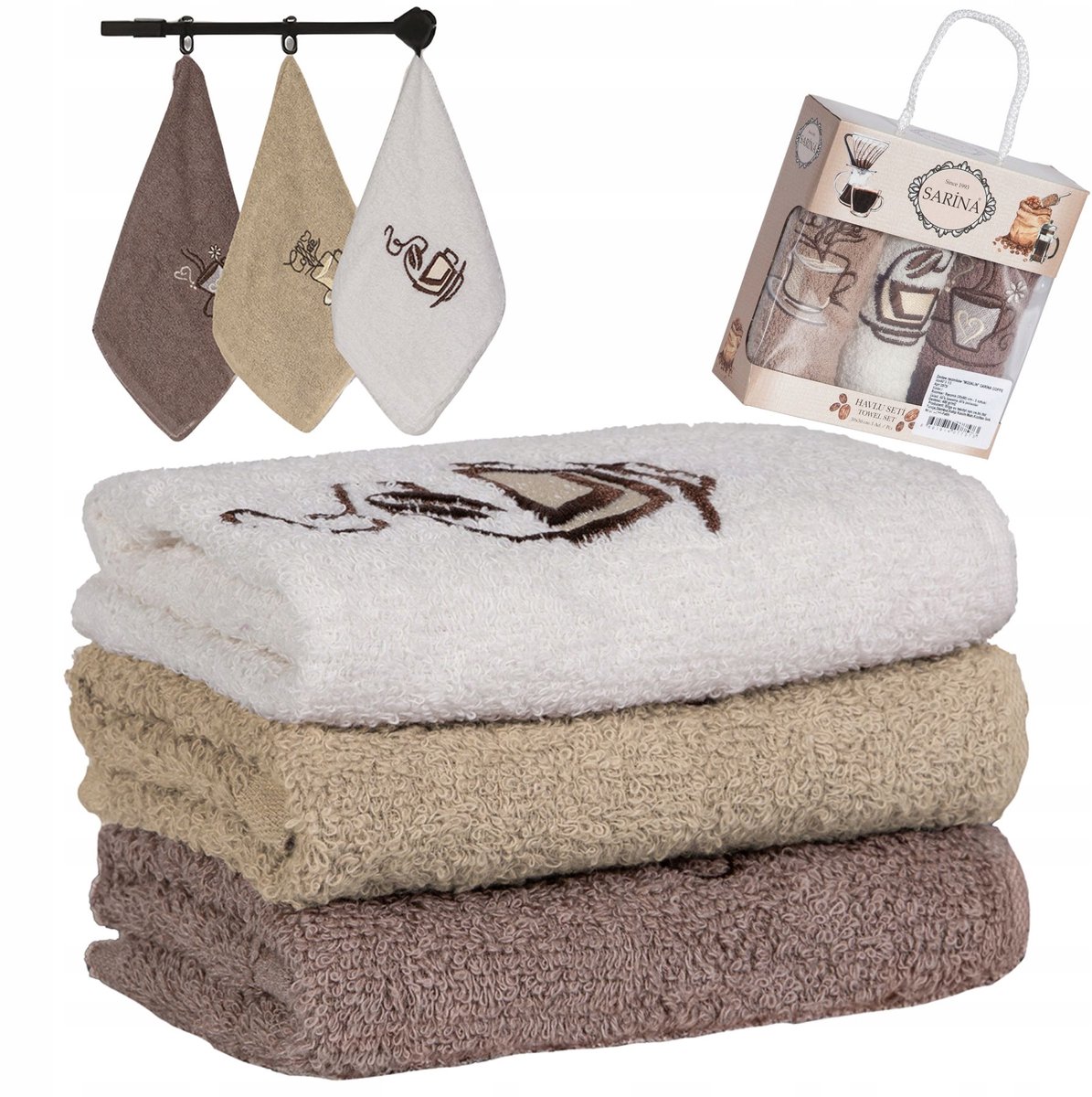 SARINA Keukendoeken Set van 3 - 30x50cm - Katoen/Polyester - Beige, Bruin, Crème