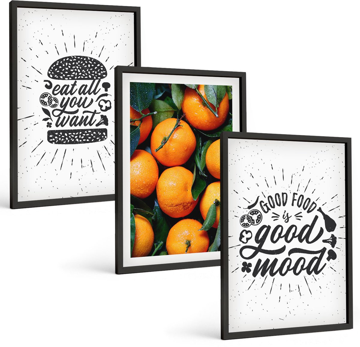 Tulup 4-Delige Schilderij Set - Keukenmotieven en sappige sinaasappels - 40 x 60 cm - Muurdecoratie - Schilderijen Set - Woonkamer - Stijlvolle Muurdecoratie