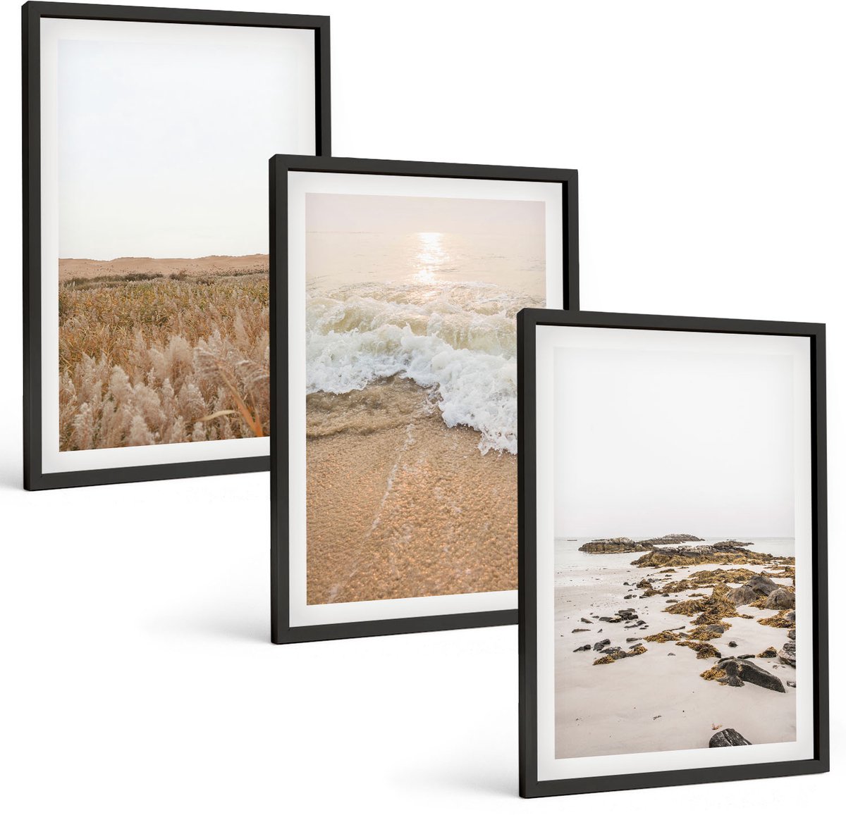 Tulup 4-Delige Schilderij Set - Strand met golven en zeestenen in de zomer - 40 x 60 cm - Moderne Wanddecoratie - Woonkamer - Muurdecoratie