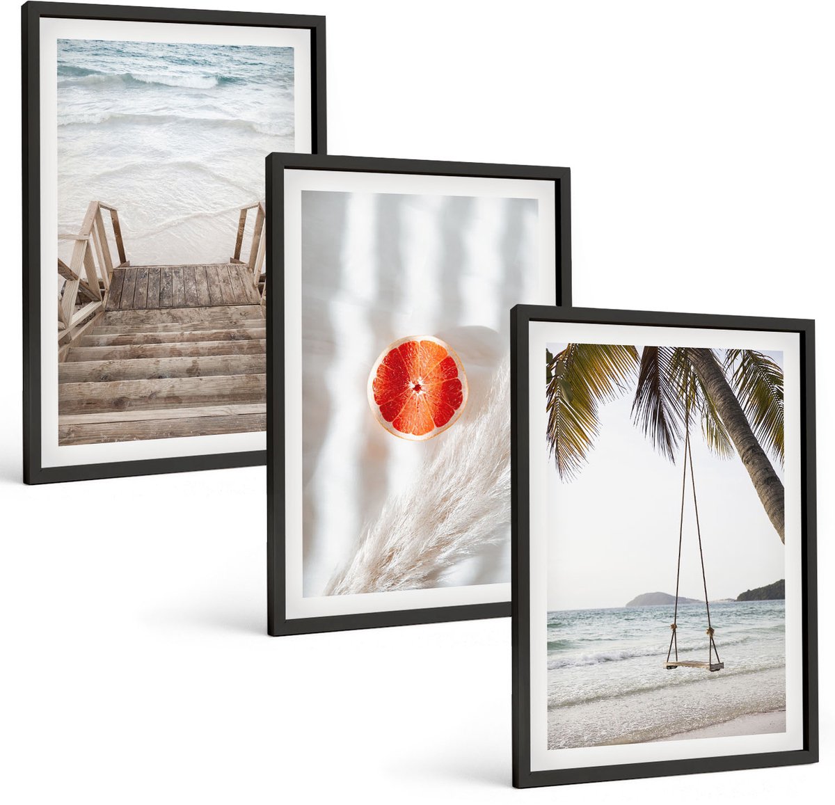 Tulup 4-Delige Schilderij Set - Strand met houten trap, vakantiesfeer - 40 x 60 cm - Muurdecoratie - Decoratieve Schilderijen - Wohnzimmer