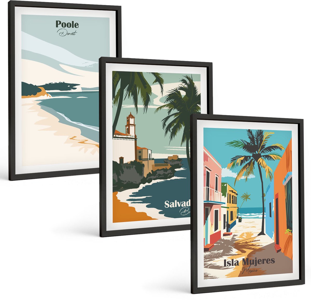 Tulup 4-Delige Schilderij Set - Tropische landschappen met stranden en palmbomen - 40 x 60 cm - Wanddecoratie - Schilderijen Set - Kantoor - Stijlvolle Muurdecoratie