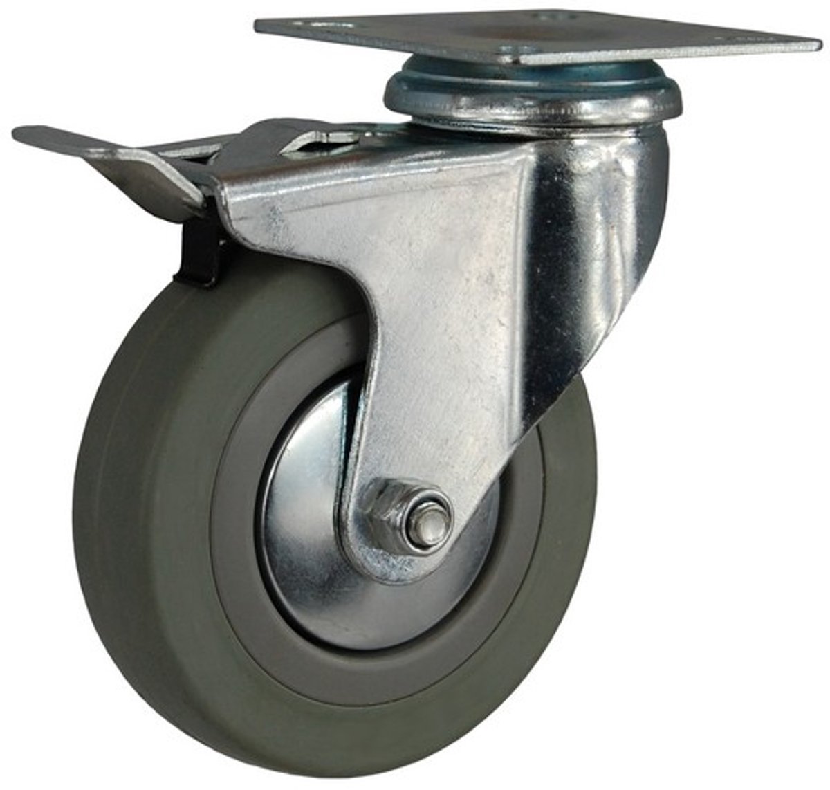 Zwenkwiellen met Rem, Rubber-Kunststof, 70mm, 60kg