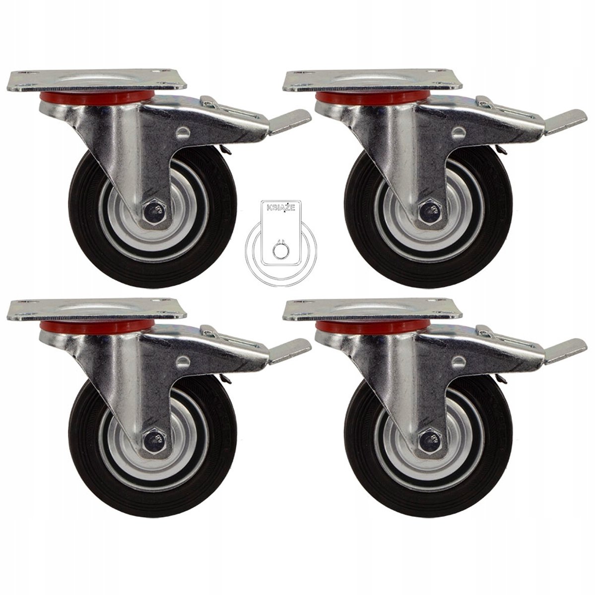 Set van 4 Zwenkwielen 100mm met Bevestigingsplaat - Merkloos