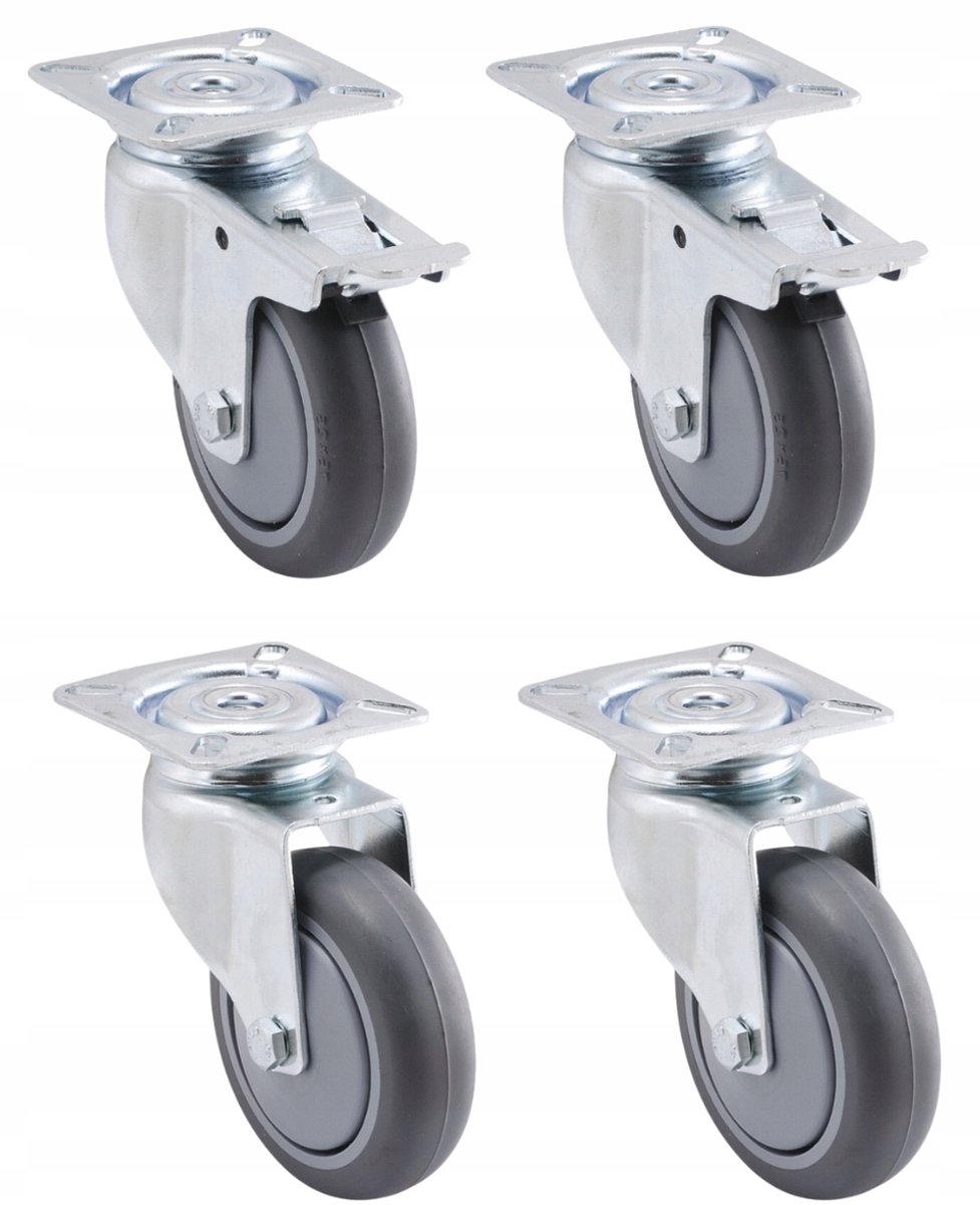 2x Zwenkwiel met rem, 2x Zwenkwiel zonder rem - 50mm, 55kg