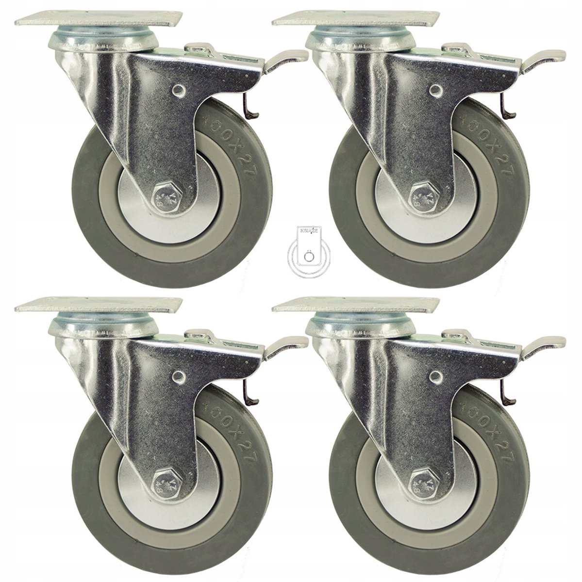 4x Zwenkwielen 100mm met Glijlager - PP/Gum - Max 320kg
