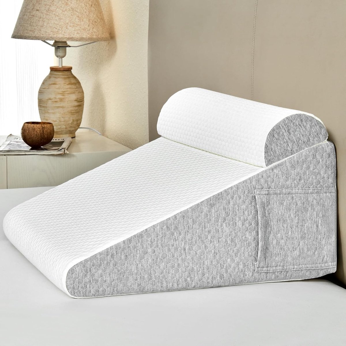 Beenverhoger voor in bed - Lichtgrijs - Met Semi-circulair Kussen - Orthopedisch Wigkussen van Memory Foam - Voor Comfort en Pijnverlichting
