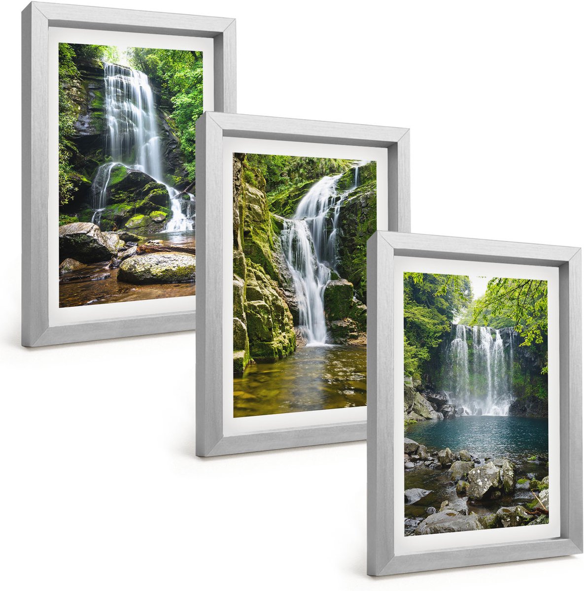 Tulup 4-Delige Schilderij Set - Watervallen in een groene omgeving met stenen en water. - 20 x 30 cm - Stijlvolle Muurdecoratie - Slaapkamer - Moderne Wanddecoratie