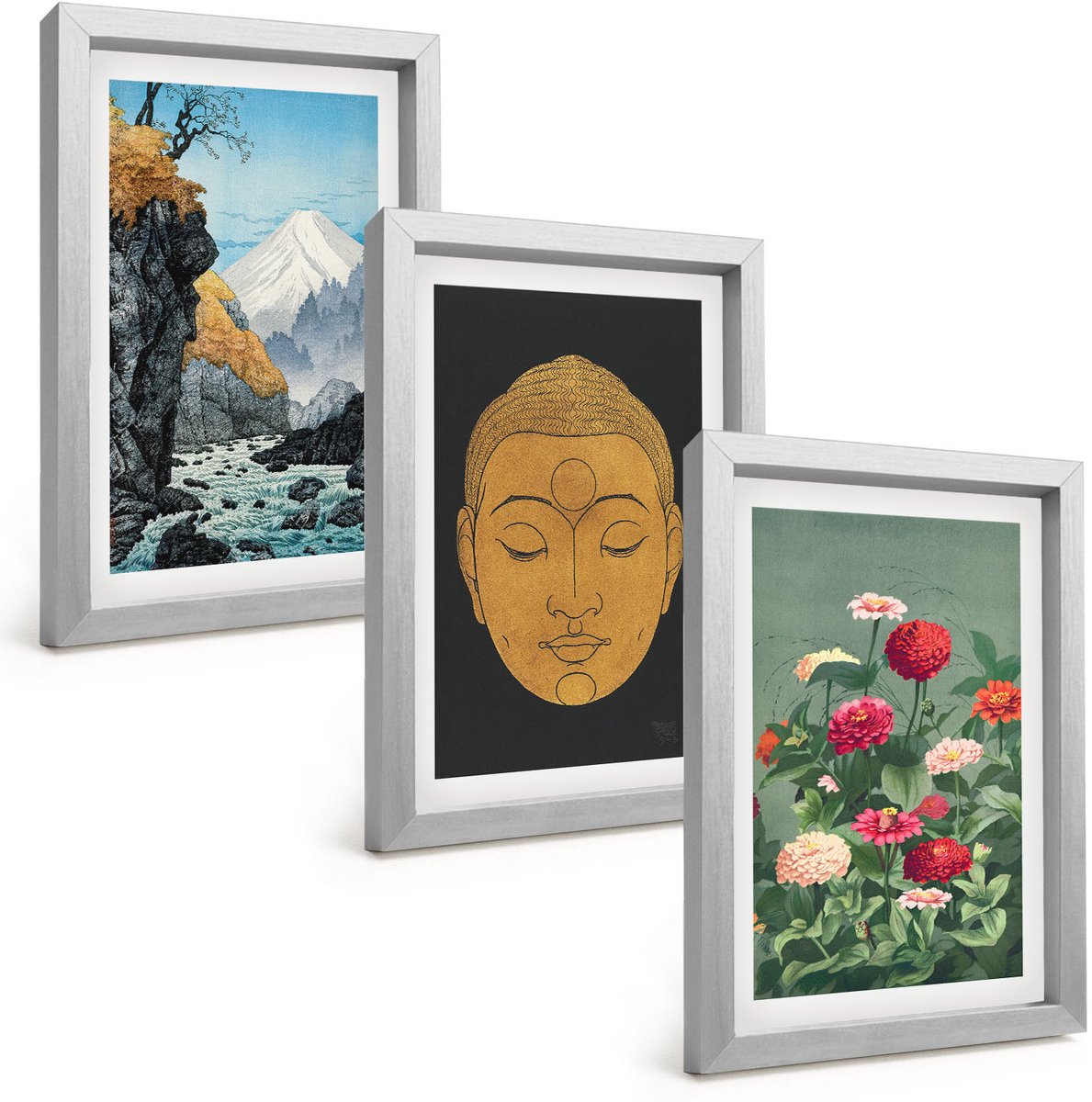 Tulup 4-Delige Schilderij Set - Japanse natuur en cultuur in Japandi-stijl - 20 x 30 cm - Stijlvolle Muurdecoratie - Slaapkamer - Interieur Decoratie