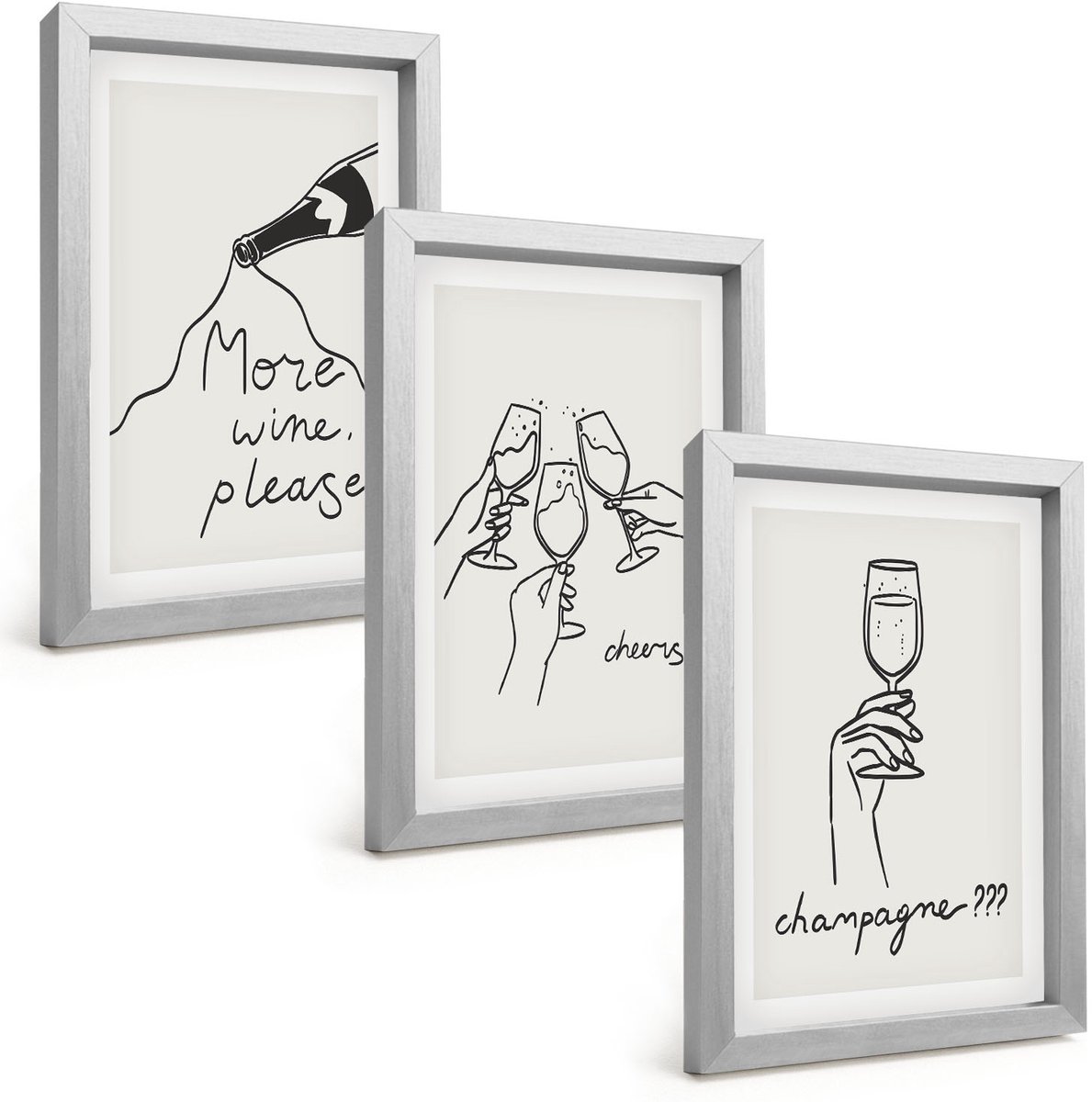 Tulup 4-Delige Schilderij Set - Vrolijke momenten met wijn en champagne - Lijntekening - 20 x 30 cm - Muurdecoratie - Wanddecoratie - Hal - Interieur Decoratie