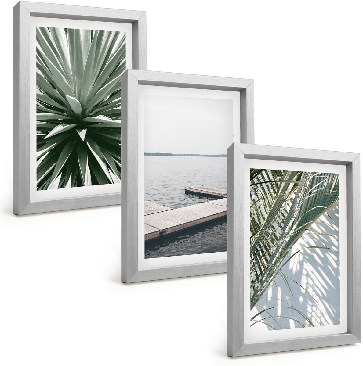 Tulup 4-Delige Schilderij Set - Palmbladerenplant en houten brug - 20 x 30 cm - Decoratieve Schilderijen - Wanddecoratie - Hal