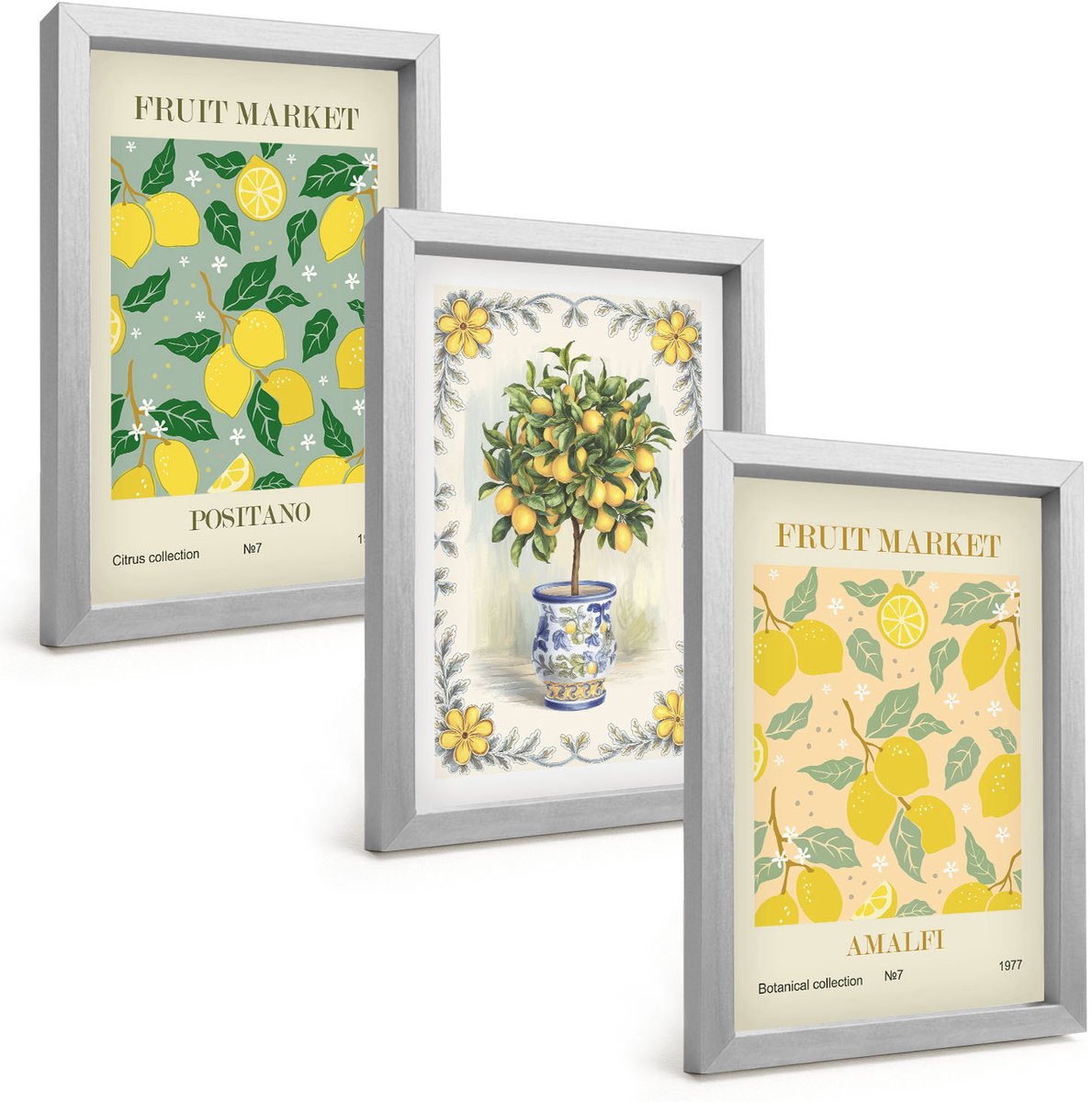 Tulup 4-Delige Schilderij Set - Italiaanse posters met citrusbomen en fruit - 20 x 30 cm - Schilderijen Set - Wanddecoratie - Woonkamer - Interieur Decoratie