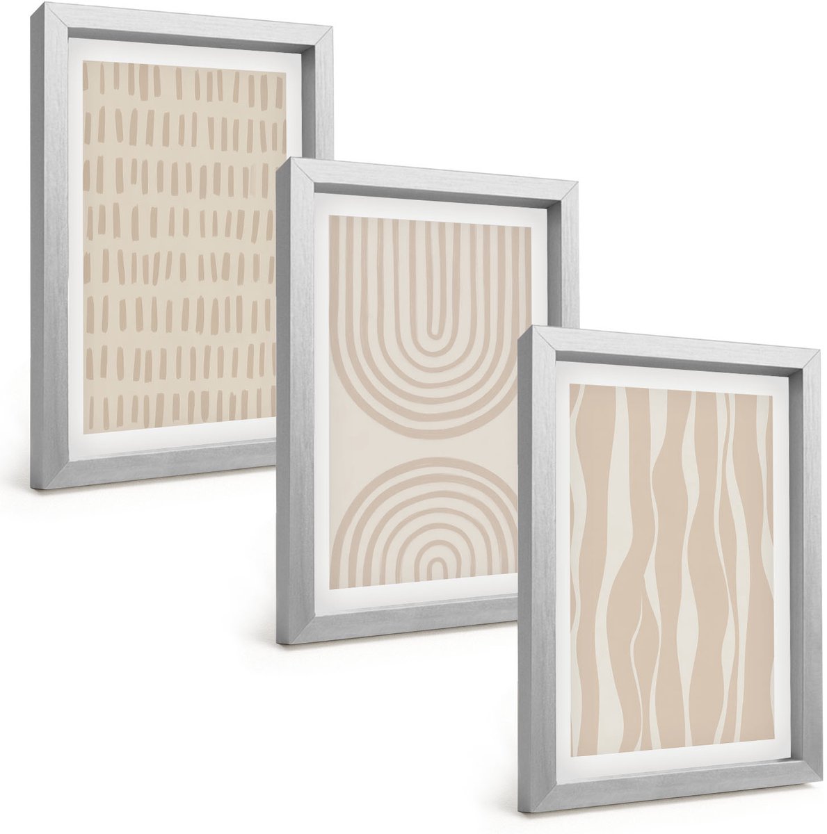 Tulup 4-Delige Schilderij Set - Abstracte patronen in beige en witte tinten. - 20 x 30 cm - Decoratieve Schilderijen - Woonkamer - Interieur