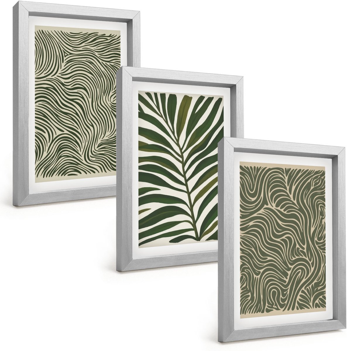 Tulup 4-Delige Schilderij Set - Abstracte patronen met bladeren en golvende vormen - 20 x 30 cm - Muurdecoratie - Decoratieve Schilderijen - Wohnzimmer