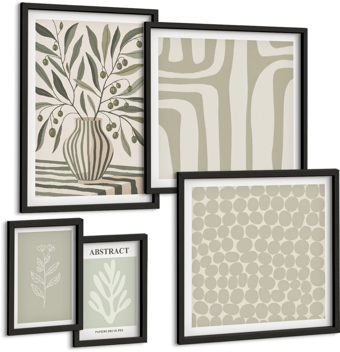 Tulup 4-Delige Schilderij Set - Bloemenmotieven in Scandinavische stijl met verfijnde patronen - 50 x 50 cm, 20 x 30 cm en 40 x 60 cm - Muurdecoratie - Schilderijen Set - Woonkamer - Stijlvolle Muurdecoratie