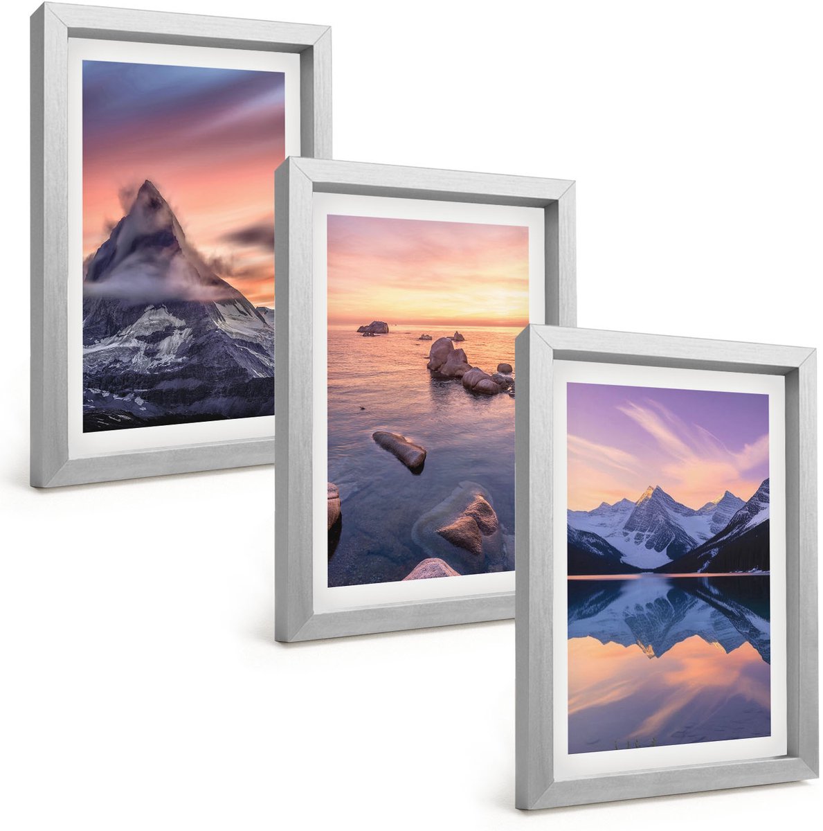 Tulup 4-Delige Schilderij Set - Landschappen, bergen, meren en zonsondergang - 20 x 30 cm - Wanddecoratie - Schilderijen Set - Kantoor - Muurdecoratie