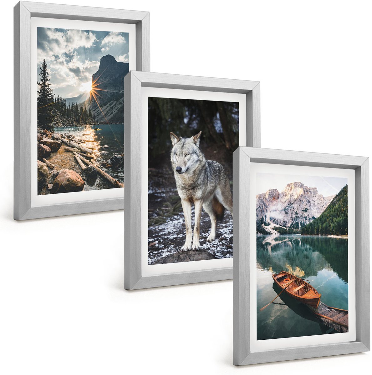 Tulup 4-Delige Schilderij Set - Bergen, meren en wolven in hun natuurlijke omgeving - 20 x 30 cm - Decoratieve Schilderijen - Woonkamer - Interieur - Woonkamer Decoratie