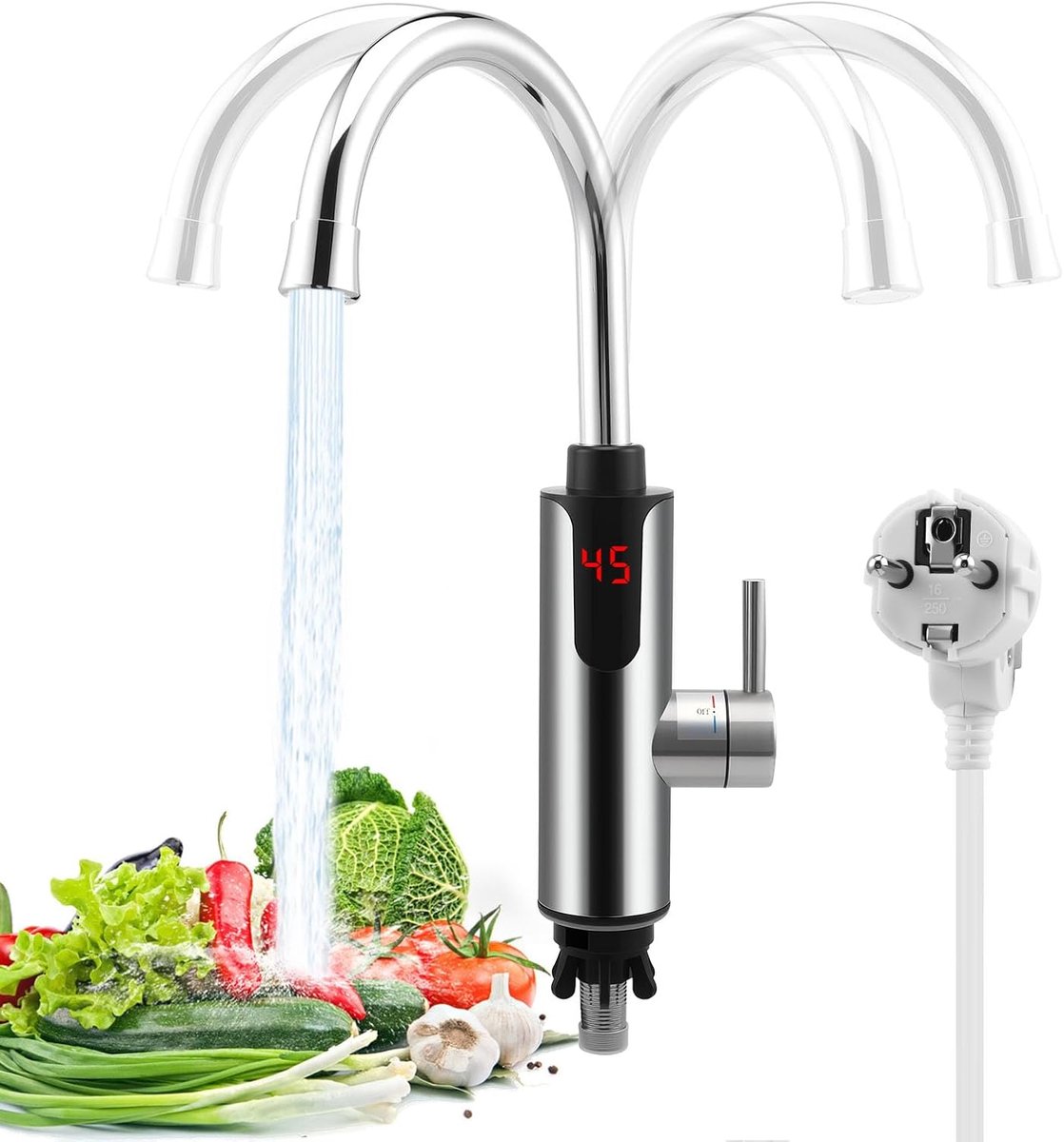 Flow-Through Water Heater, 3300 W, Stainless Steel Water Tap, Flow Water Heater, Electric Kitchen Faucet for Tankless - ShopVlot