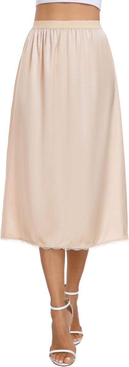 Vlazom Women's Satin Underskirt, Long Underskirt, Soft Waist, Panties for Under Dresses, Long Skirt, Petticoat, Size - ShopVlot