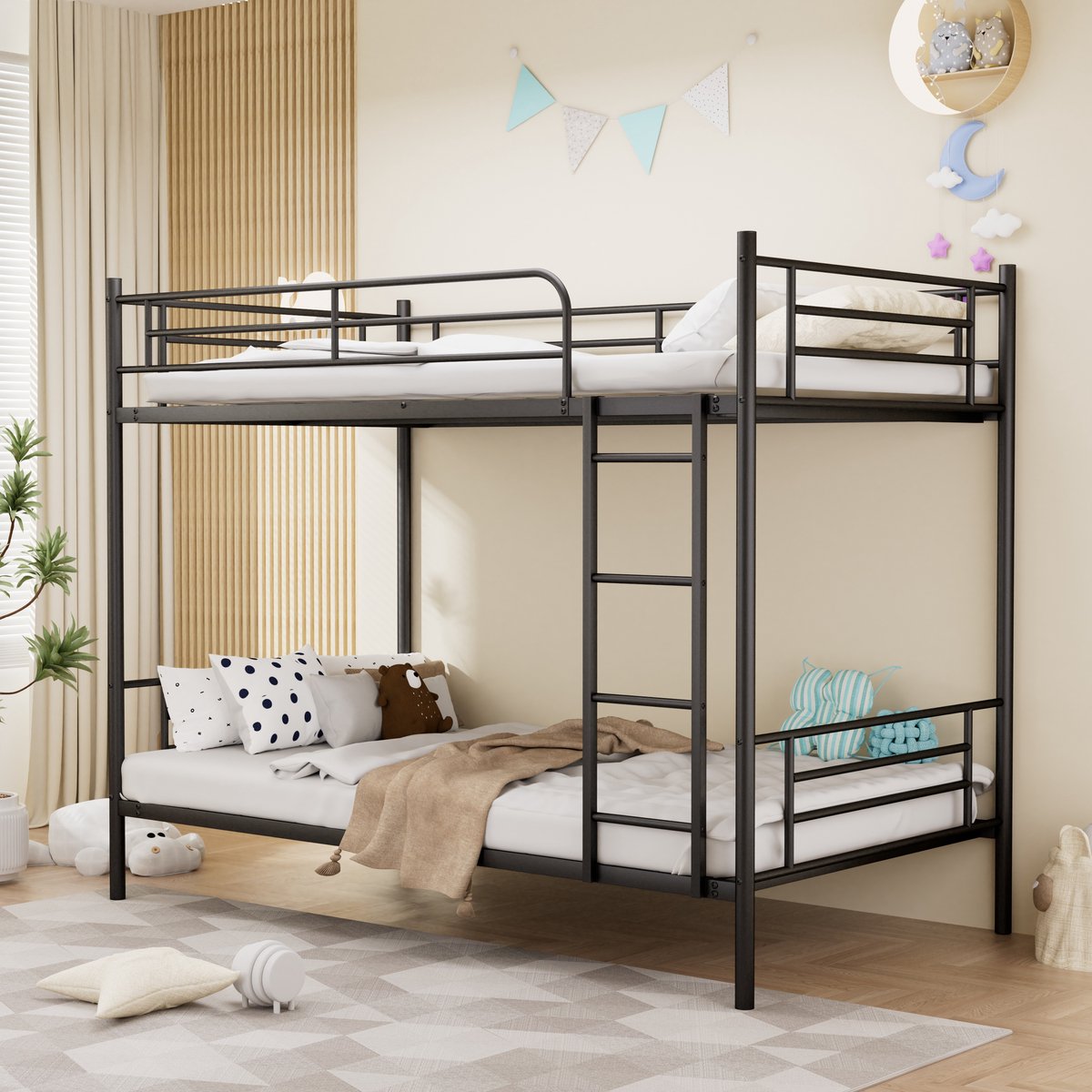 Stapelbed - 90 x 190 cm - 2 slaapplaatsen - met trap - Zwart