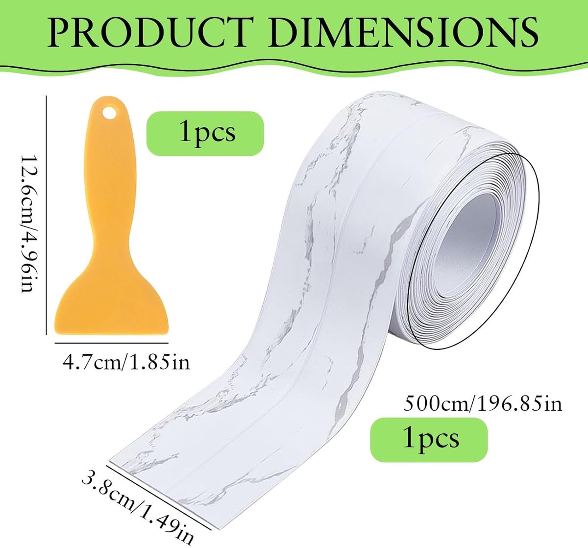 5m Soft Skirting Board Self Adhesive White Marble PVC Shower Seal Skirting Board Waterproof Bathroom Adhesive Tape - ShopVlot
