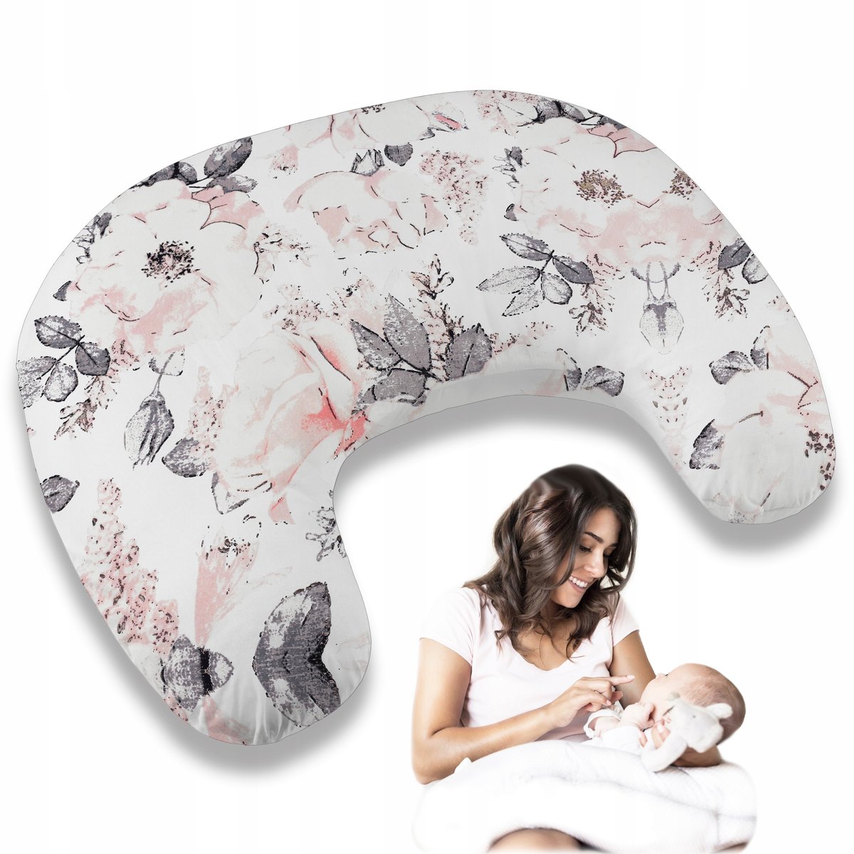 Multifunctionele voedingskussen voor baby's en moeders - Wit met hoes
