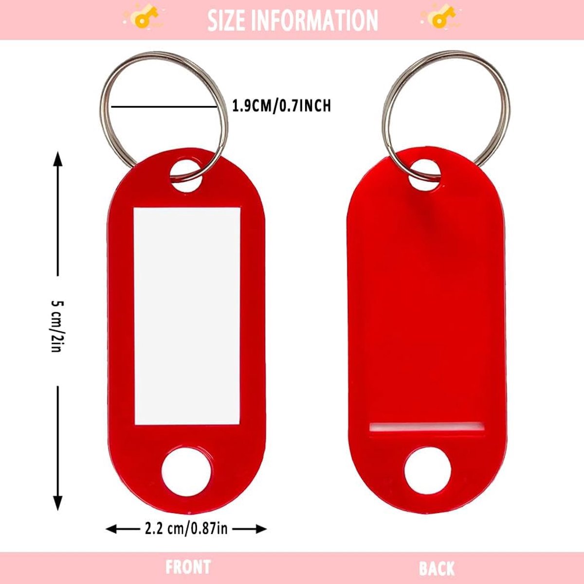 100Pcs Keychains with Labels Plastic Keychain Keychains ID Name Luggage Keychains with Labels Split Ring - ShopVlot