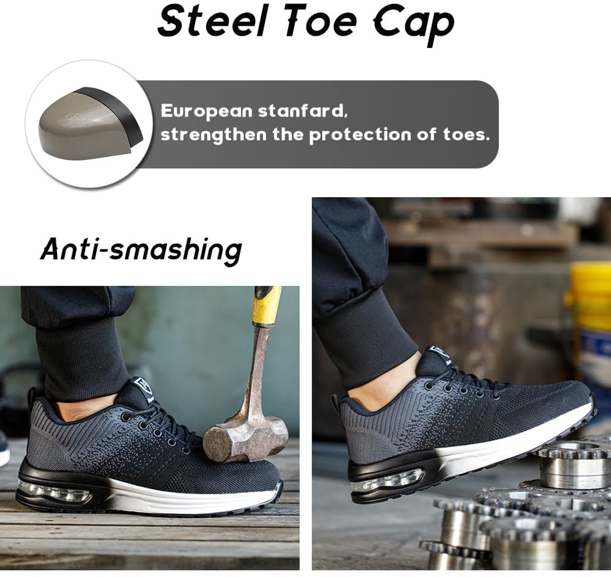 Veiligheidsschoenen Heren Werkschoenen Dames Lichtgewicht Stalen Neus Schoenen Beschermende Schoenen Sneaker Grijs EU - ShopVlot