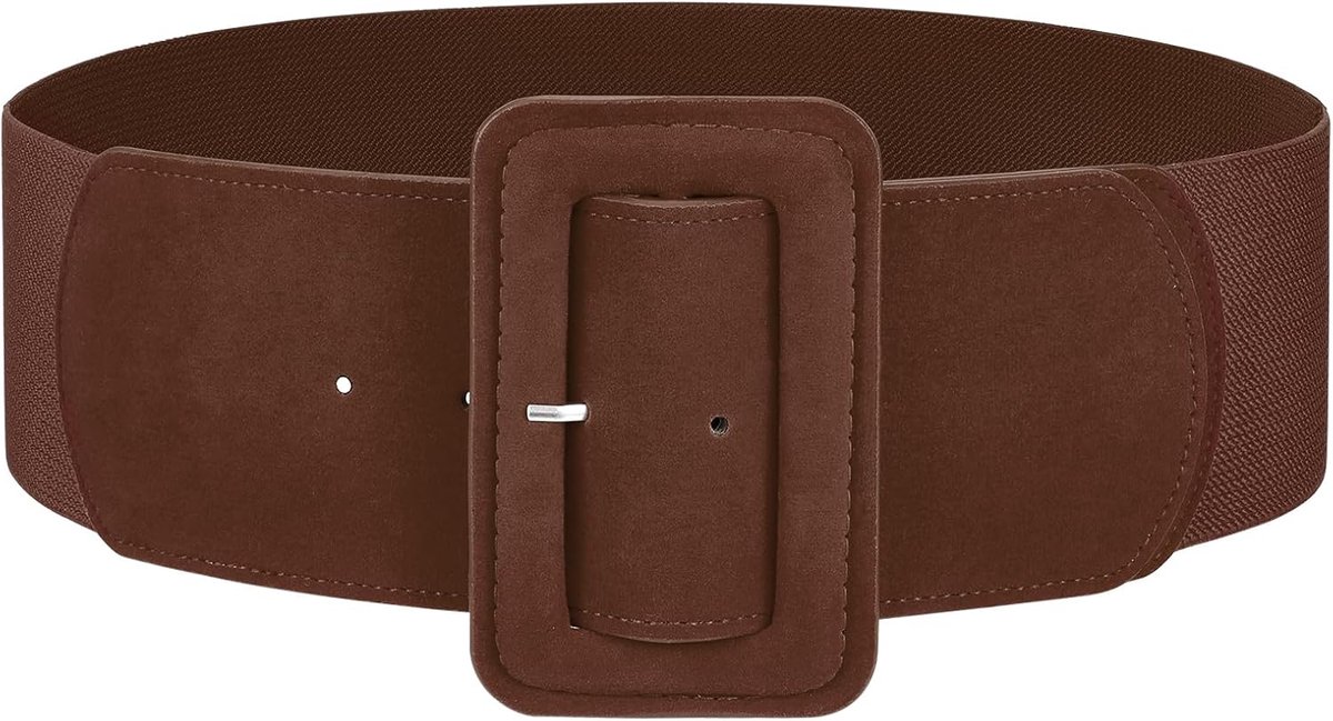 JasGood Women's Wide Belt Vintage Elastic Waist Belt Wide for Dress Coat, coffee brown - ShopVlot